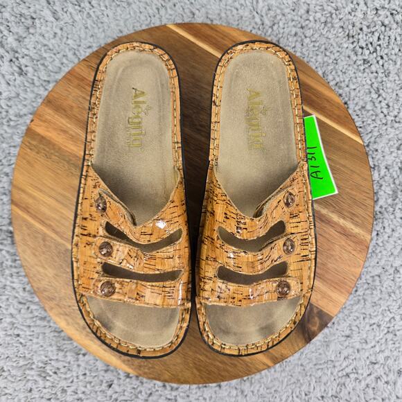 Alegria Fiona Cork Pattern Patent Leather Casual Comfort Slide Sandals Womens 38 - Picture 7 of 13